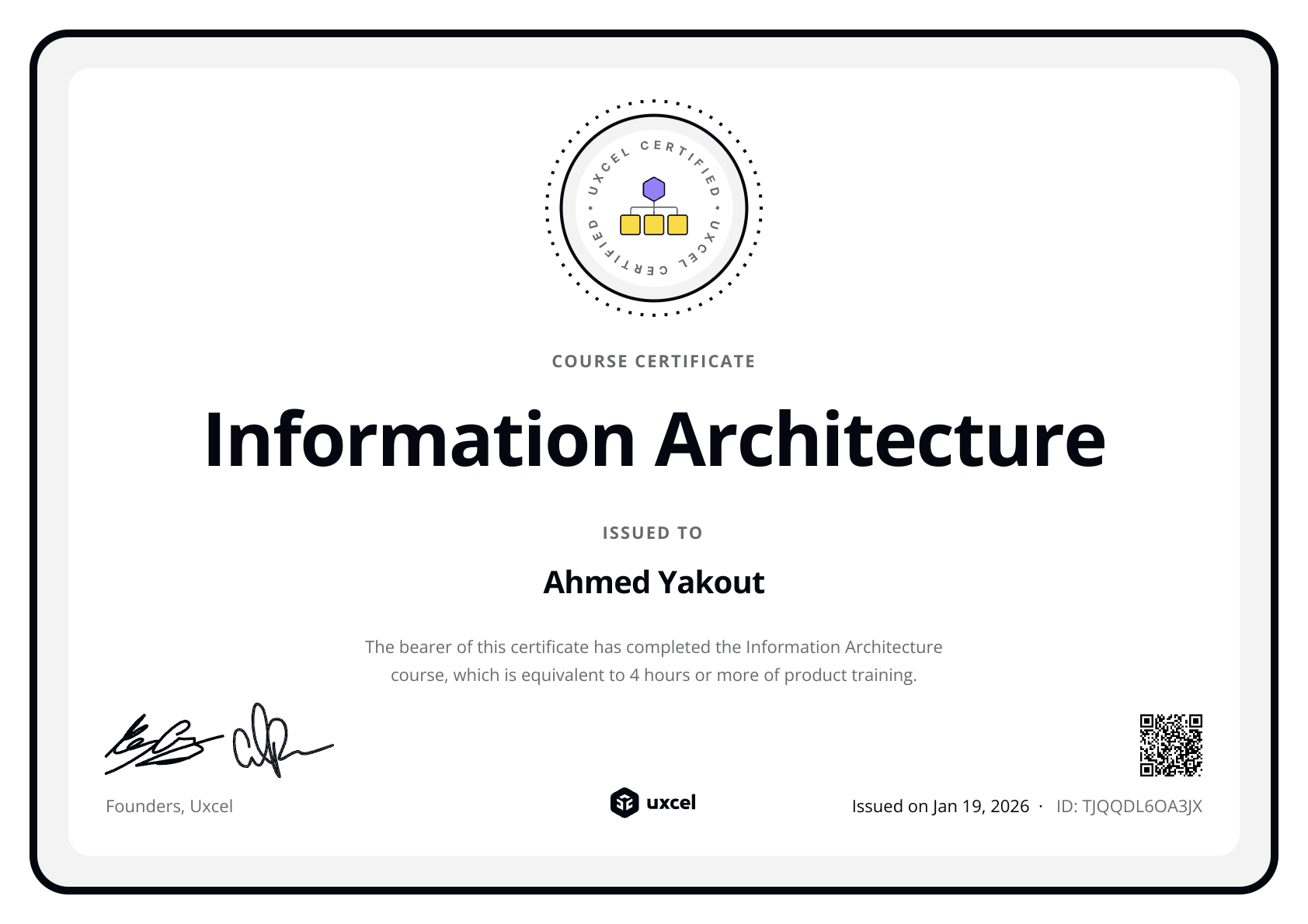Ahmed Yakout's certificate